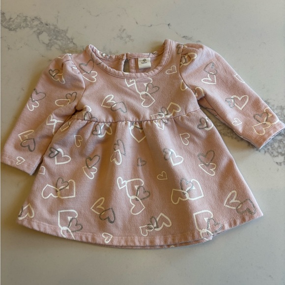 Other - Pink Long Sleeve Baby Dress with Heart Pattern